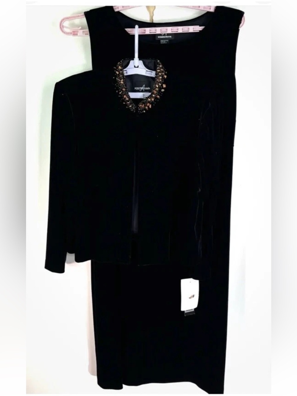 Positive Attitude Dress-Jacket Velvet Suit Set Women's SZ 10 Petit Black NWT